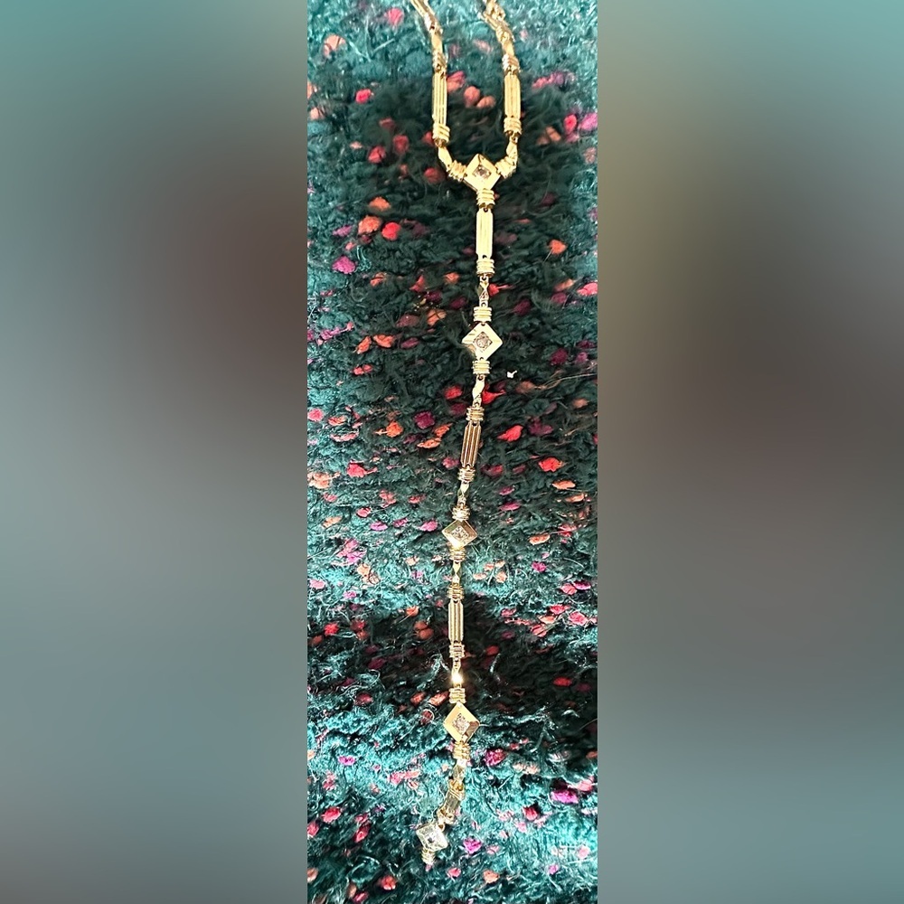 ‼️RARE‼️🎸ANTHROPOLOGIE🎸🔥NWT🔥Drippy Crystal Y-Neck Necklace 💫(very Art Deco)💫 - Picture 6 of 16